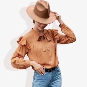 Anna-Kaci Women's Button Down Blouse with Ruffle Details and Bow Tie Neck - 1 of 4