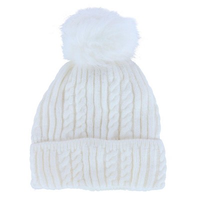 CTM Women's Knit Winter Beanie with Cuff and Synthetic Fur