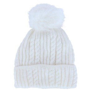 CTM Women's Knit Winter Beanie with Cuff and Synthetic Fur Pom - 1 of 4