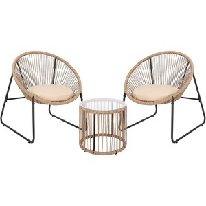 3 Piece Acapulco Chair Set, All-Weather Modern Patio Furniture Set with Cushions, Plastic Rope, Glass Top Table and 2 Chairs - 1 of 4