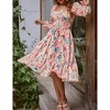 Women's Square Neck Floral Midi Dress Casual Ruffle Long Sleeve Party Dresses - 4 of 4
