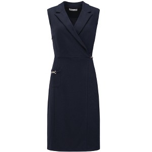INSPIRE CHIC Women's Sleeveless Pencil Notched Lapel Collar Faux Wrap Wear to Work Sheath Dress - 1 of 4