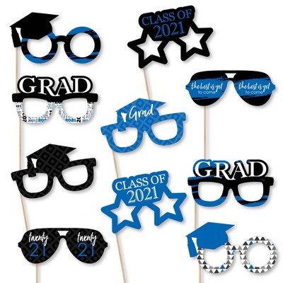 Big Dot of Happiness Blue Grad Glasses - Best is Yet to Come - Royal Blue 2021 Paper Card Stock Graduation Party Photo Booth Props Kit - 10 Count