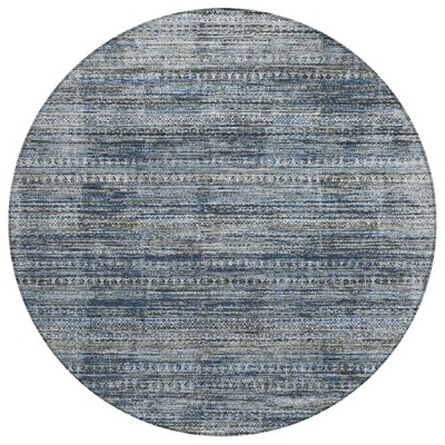 Denim Blue And Ivory Striped Washable Indoor Outdoor Area Rug