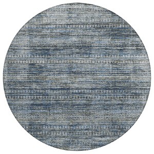 Denim Blue And Ivory Striped Washable Indoor Outdoor Area Rug - 1 of 4