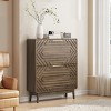 31.5" Mid-Century Modern Shoe Cabinet with Geometric Carved Doors & Adjustable Flip Drawers for Entryway-3irtyhousy - 2 of 4