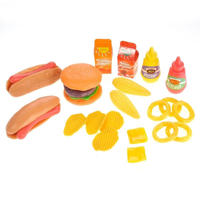 Insten 26 Piece Play Grill Food, Burger & Hot Dog Fast Food Cooking Play Set, 3 of 7