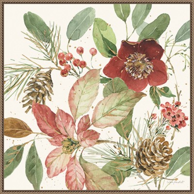 Winter Blooms II 30"x30" Botanical Christmas Canvas Print with Beaded Frame