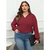 Coolmee Women Plus Size Casual Knit Sweater Lapel V Neck Fashion Tops Midweight Long Sleeve Blouses - 2 of 4