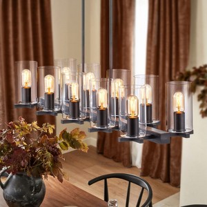 Rennnsan Brellune 40"W 10-Light Linear Glass Modern Dimmable Kitchen Island Pendant in Black - 1 of 4