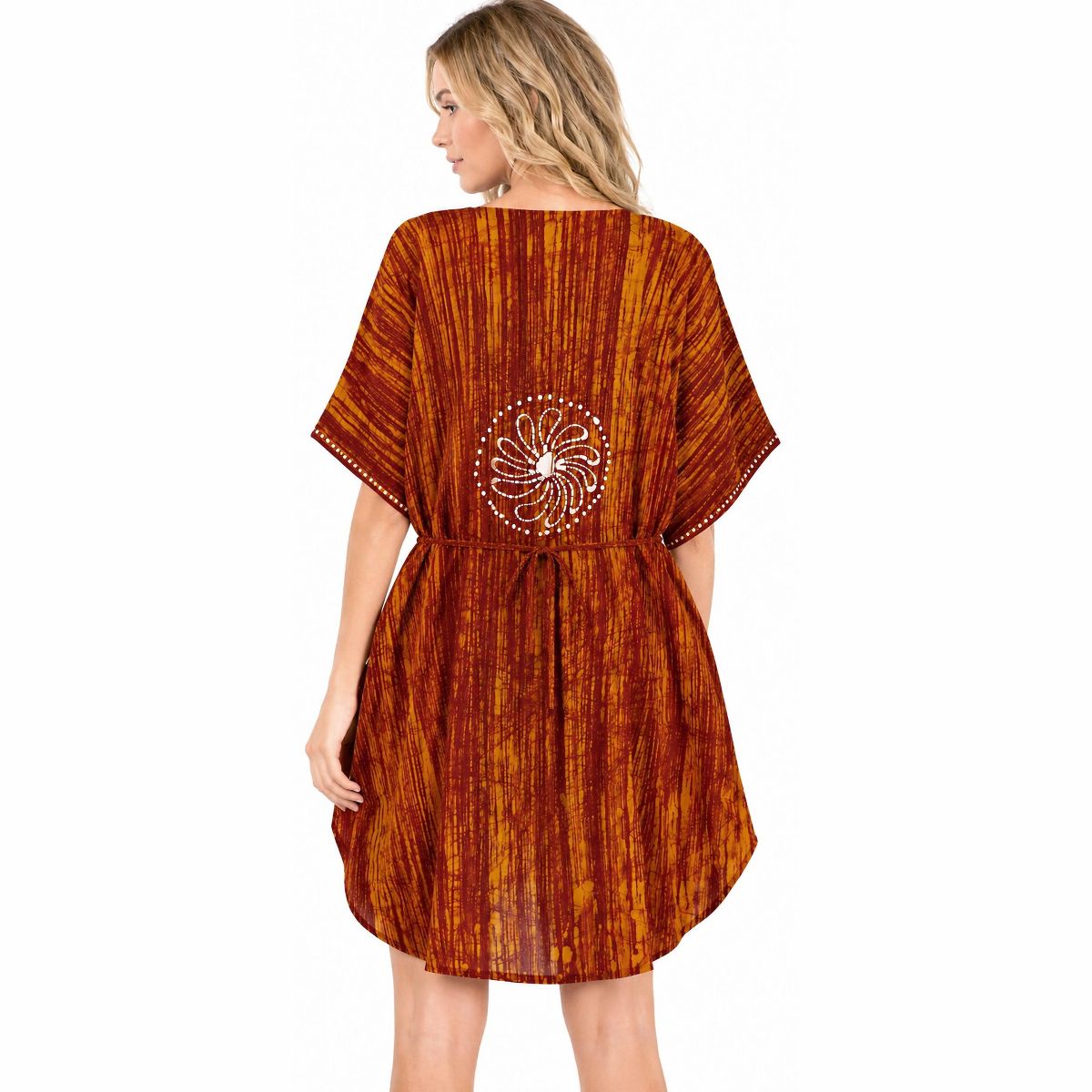 LA LEELA Summer Cotton Beach Caftan Dress for Women Resortwear Vacation Cruise Holiday Lounge Wear Travel Essential 2X-3X Orange Paisley - thumbnail 2