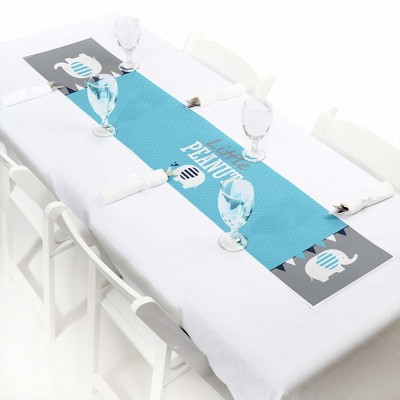 Big Dot of Happiness Blue Elephant - Petite Boy Baby Shower or Birthday Party Paper Table Runner - 12 x 60 inches