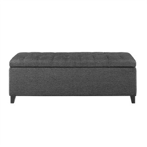 XINGHANZHENXUAN Tufted Upholstered Storage Bench, Soft Close Lid, Button Detail & Espresso Wood Legs, Bedroom or Living Room - 1 of 4