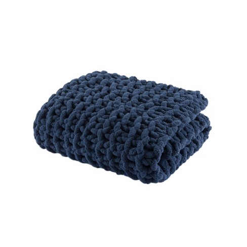 Navy blue chunky online knitted throw