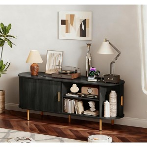 Fluted Side board, Buffet Cabinet, Tambour Sliding Doors Coffee Bar| TV Stand Power Outlet Media Console - 1 of 4