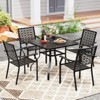 Tangkula 5-Piece Outdoor Furniture Black Metal Patio Dining Set for 4 Large Square Table & 4 Stackable Armchairs w/ Umbrella Hole Slatted Table - 2 of 4