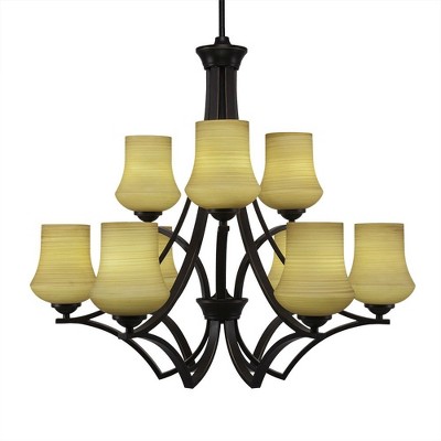 Toltec Lighting Zilo 9 - Light Chandelier in  Dark Granite with 5.5" Zilo Cayenne Linen  Shade