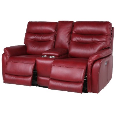 Red reclining loveseat store with console