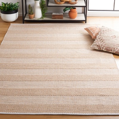 Ivory and Gold Striped Flat Woven Wool Cotton Area Rug 3'x5'