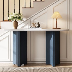 PAGED 54 inch Retro Console Table,Entryway Table with Oval Marble Top and Curved Legs for Living Room,Hallway - 1 of 4