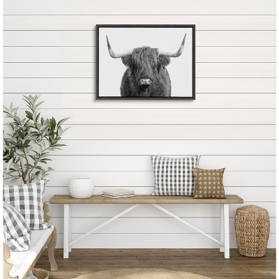 Black and White Highland Cow Canvas Portrait with Polystyrene Frame