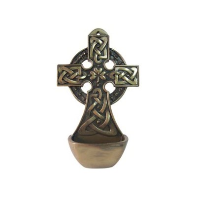 Slickblue Irish Holy Water Font, Bronze Plated with Celtic Symbols, Wall Decor Accent, 6.1"x3.54"
