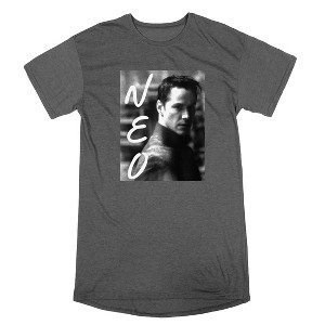The Matrix Neo Screenshot Crew Neck Short Sleeve Charcoal Heather Women's Night Shirt - 1 of 2