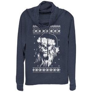 Juniors Womens Star Wars Ugly Christmas Chewie Santa Cowl Neck Sweatshirt - 1 of 3