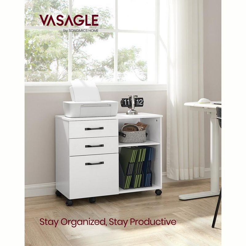 VASAGLE Lateral File Cabinet, Home Office Printer Stand, with 3 Drawers and Open Storage Shelves, for A4, Letter-Size Documents, White, 3 of 6