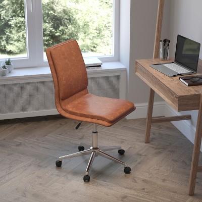 Elevated Brown LeatherSoft Mid-Back Armless Swivel Task Chair