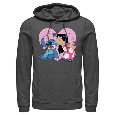 Men's Lilo & Stitch Angel Cute & Fluffy Pull Over Hoodie - Athletic Heather  - Large : Target