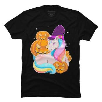 Men's Design By Humans Cute Unicorn With Jack O Lantern Halloween T Shirt By thebeardstudio T-Shirt