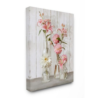 Stupell Industries Spring Pink Florals in Glass Jars Feminine Rustic Flowers