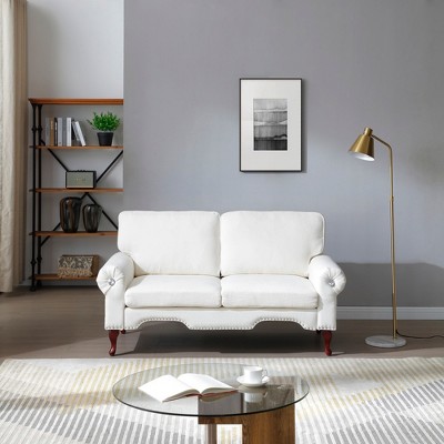 GDFStudio Sheila Linen Upholstery Sofa with Crystal button and Copper Nail