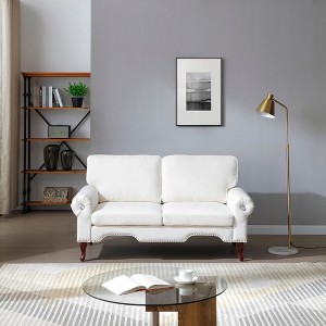 GDFStudio Sheila Linen Upholstery Sofa with Crystal button and Copper Nail - 1 of 4