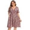 Women's Plus Size A Line Party Mini Dress Knee Length Wrap Dress  redf X-Large - 2 of 4