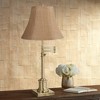 360 Lighting Traditional Swing Arm Desk Table Lamp Adjustable Height 36" Tall Antique Brass Natural Burlap Bell Shade Living Room Bedroom - 2 of 4