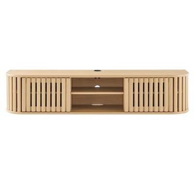 Oak 64" Wall-Mounted TV Stand with Sliding Doors