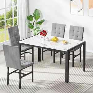 Hooseng 5-Piece Faux Marble Tabletop Dining Table Set, Kitchen Dining Room Table Sets for 4 with 4 PU Leather Chairs, - 1 of 4