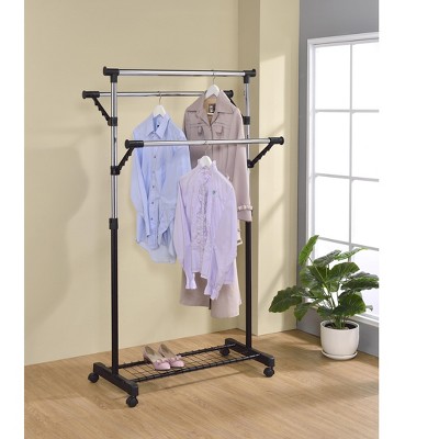 Kings Brand Furniture - 3-Rod Adjustable Garment Rack - Rolling Clothes Organizer, Black/Chrome