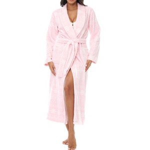 ADR Plush Striped Robe for Women, Long Fleece Plaid Winter Bath Robe, Plus Size - 1 of 3