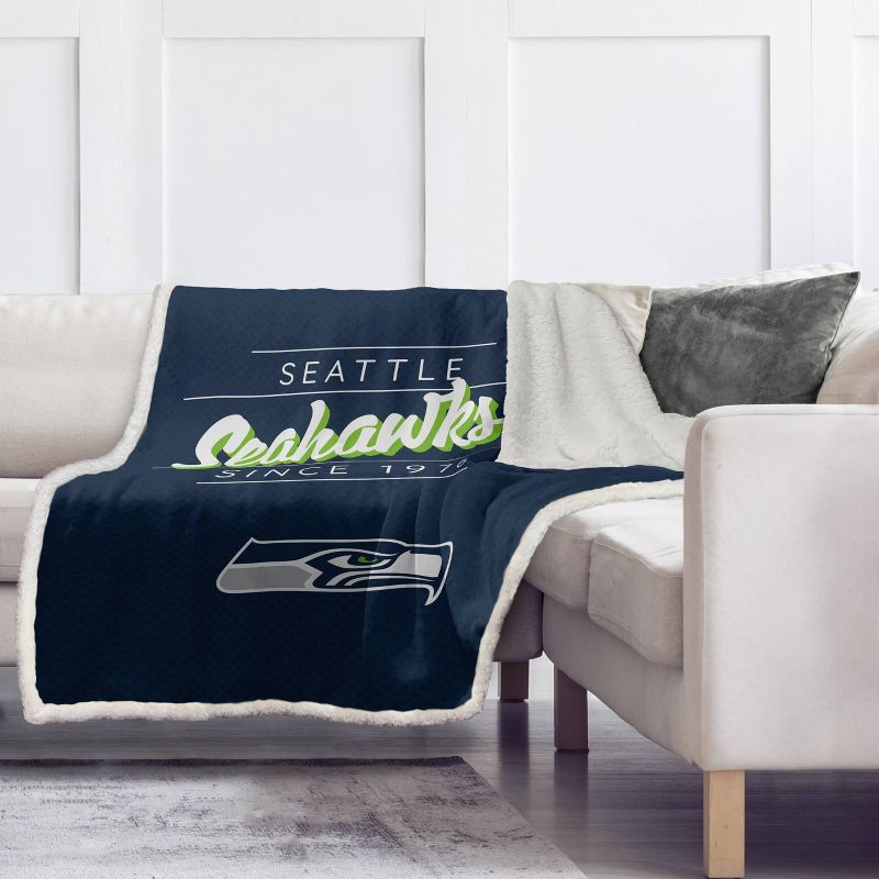 NFL Seattle Seahawks Legacy Script Faux Shearling Flannel Fleece Blanket, 2 of 4