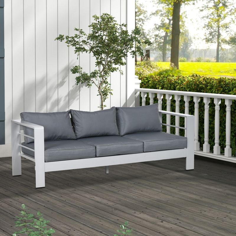 Outsunny Aluminum Cushioned Patio Furniture, Wide Armrests Outdoor Sofa, for Garden, Balcony, Gray, 2 of 7