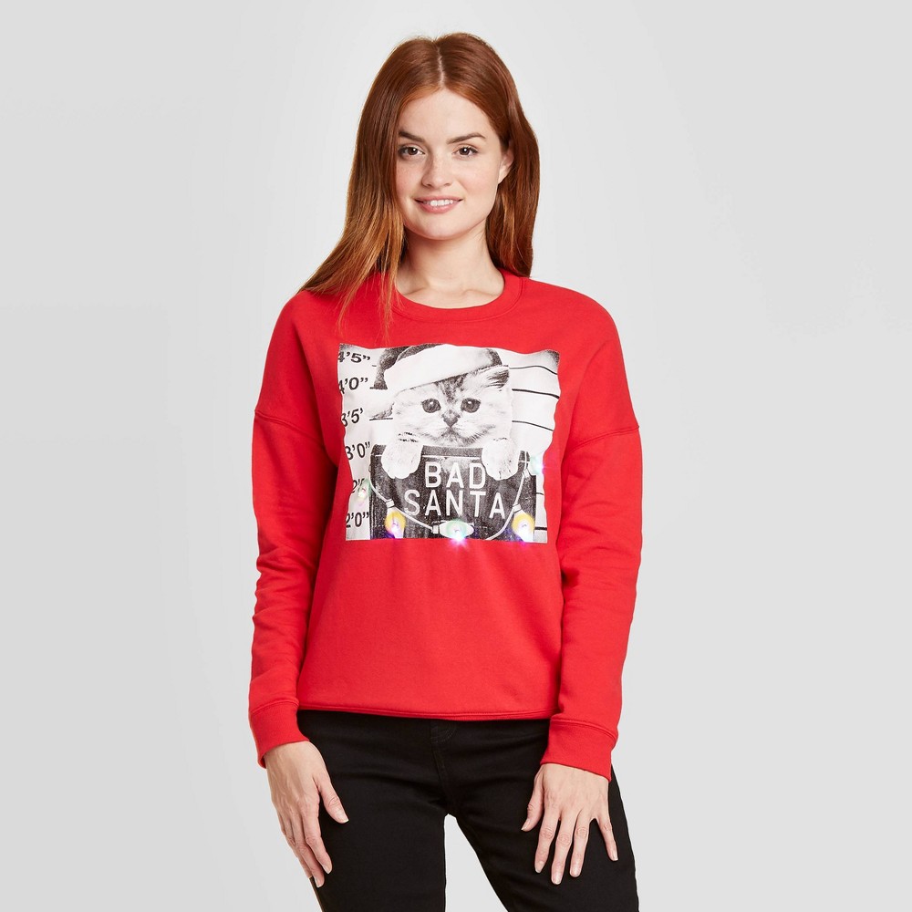 Women's Bad Santa Kitty Graphic Sweatshirt - Red Brick S