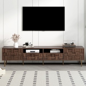 Mid Century Acacia Wood TV Stand with 2 Drawers,2 Storage Cabinets Geometric Pattern Console Table for TVs up to 85'' - 1 of 4