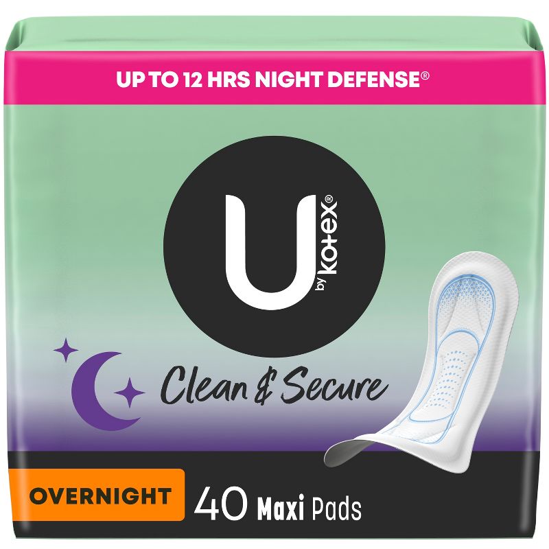 U by Kotex Clean &#38; Secure Overnight Maxi Pads - Unscented - 40ct, 1 of 15