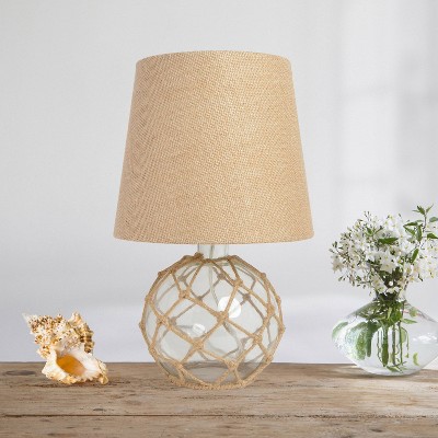Elegant Designs 14.75" Buoy Rope Nautical Netted Coastal Ocean Sea Glass Table Lamp