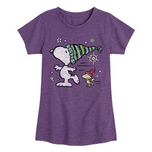 Girls' - Peanuts - Snoopy Woodstock Skate Fitted Short Sleeve Graphic T-Shirt - 1 of 4