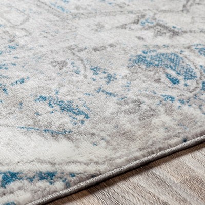 Angelo 5'3" Round Blue and Ivory Synthetic Fur Area Rug