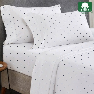 California King White and Navy Blue Cotton Polka Dot Sheet Set